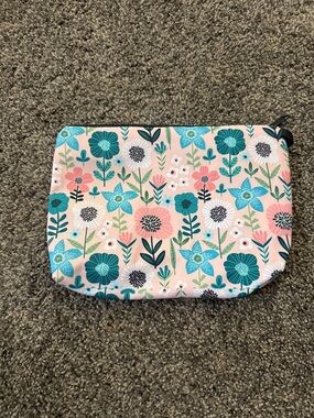 Floral Zip Pouch - Pink Teal Flower Print